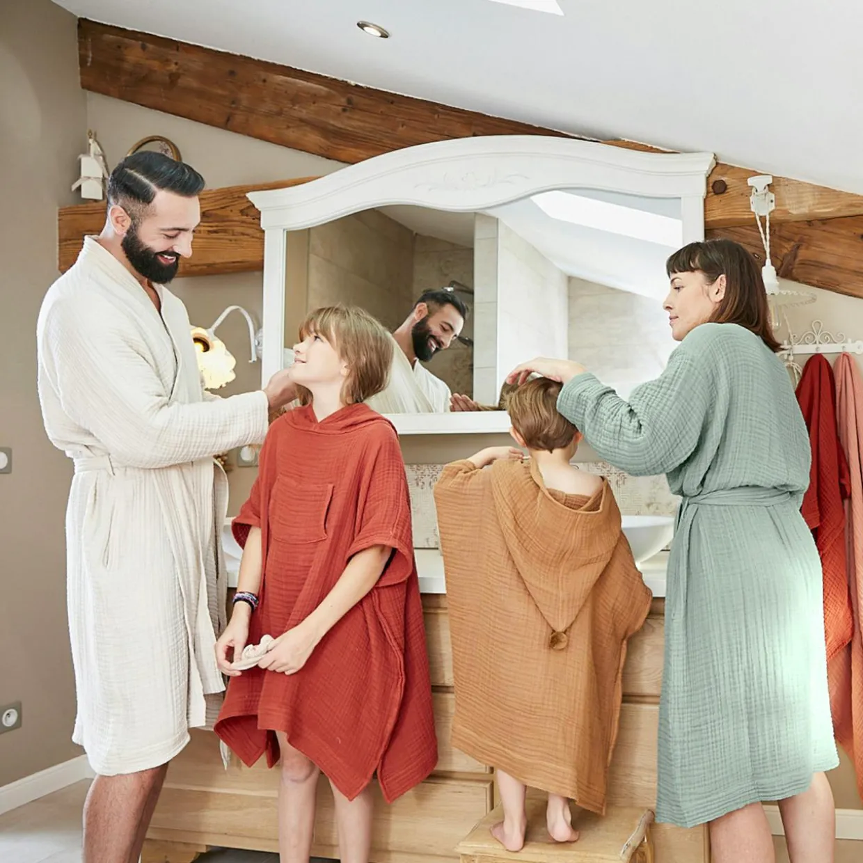 Peignoir de bain gaze de coton S/M Gaïa Beige pampa