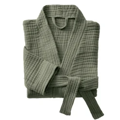 Peignoir de bain gaze de coton L/XL Gaïa Vert romarin
