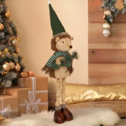 Peluche jambes téléscopiques (H95 cm) Hérisson de la forêt Beige et vert