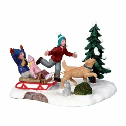 Personnages Lemax Rover tire la luge