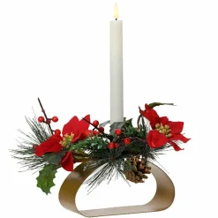 Photophore avec bougie LED (H12 cm) Fleur de Noël Blanc chaud