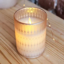 Photophore en verre avec bougie (H10 cm) Strim Rose