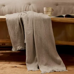 Plaid coton nid d'abeille (130 x 160 cm) Eva Ficelle