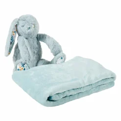 Plaid doux enfant (90 x 75 cm) et peluche Lapino Bleu