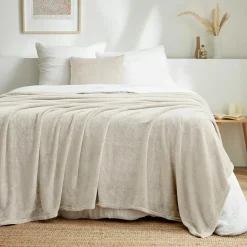 Plaid doux flanelle (220 x 240 cm) Didou Beige grège