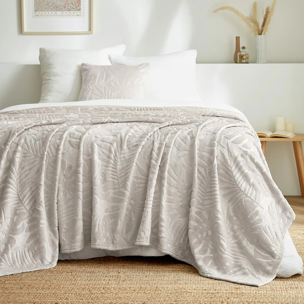 Plaid doux flanelle (180 x 230 cm) Flore Ecru