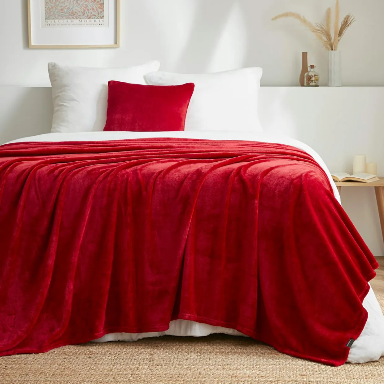 Plaid doux flanelle (220 x 240 cm) Didou Rouge