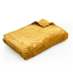 Plaid doux flanelle (125 x 150 cm) Flore Jaune moutarde