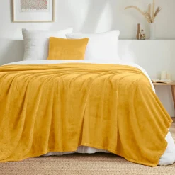 Plaid doux flanelle (220 x 240 cm) Didou Jaune moutarde