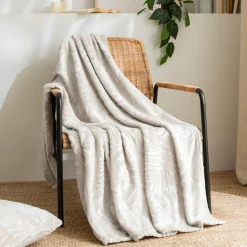 Plaid doux flanelle (125 x 150 cm) Flore Ecru