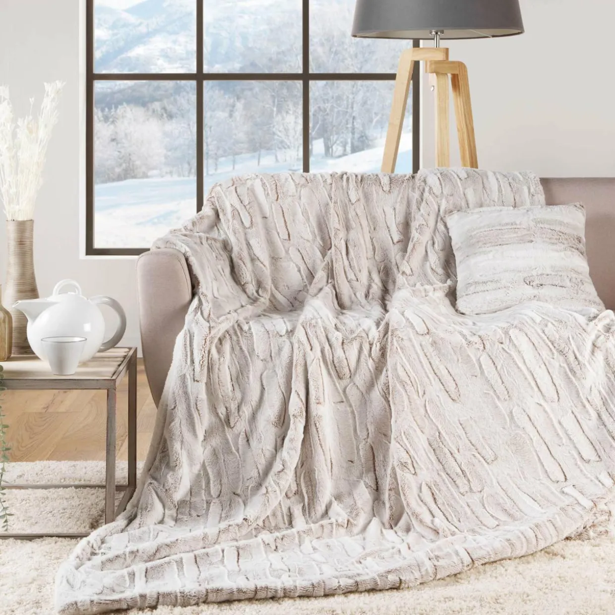 Plaid fausse fourrure (125 x 150 cm) Lynx Beige