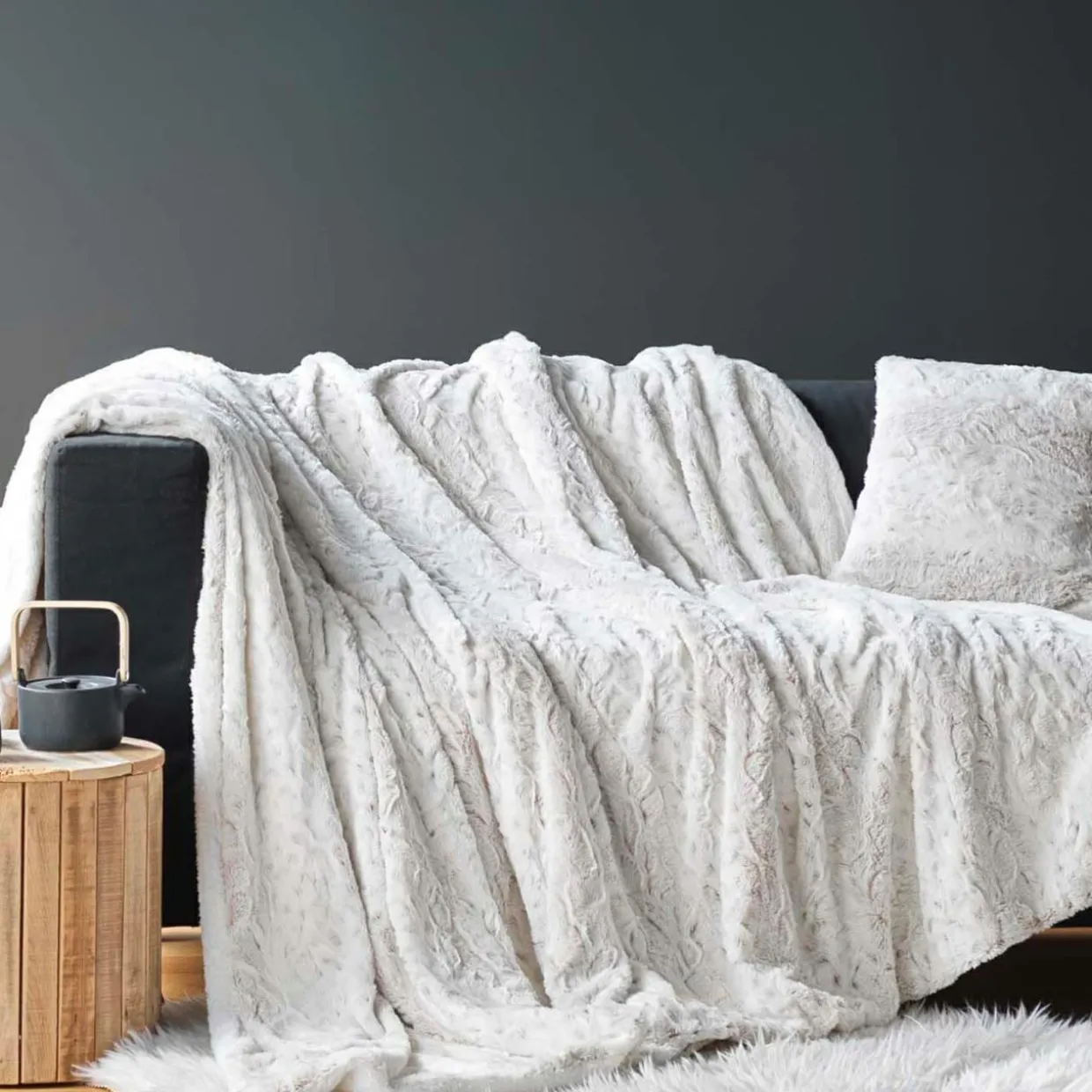 Plaid fausse fourrure (220 x 240 cm) Alaska Ecru