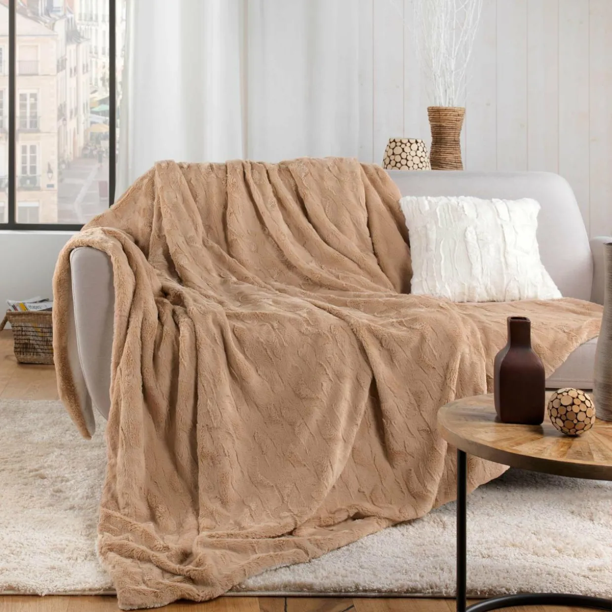 Plaid fausse fourrure (125 x 150 cm) Foxy Taupe