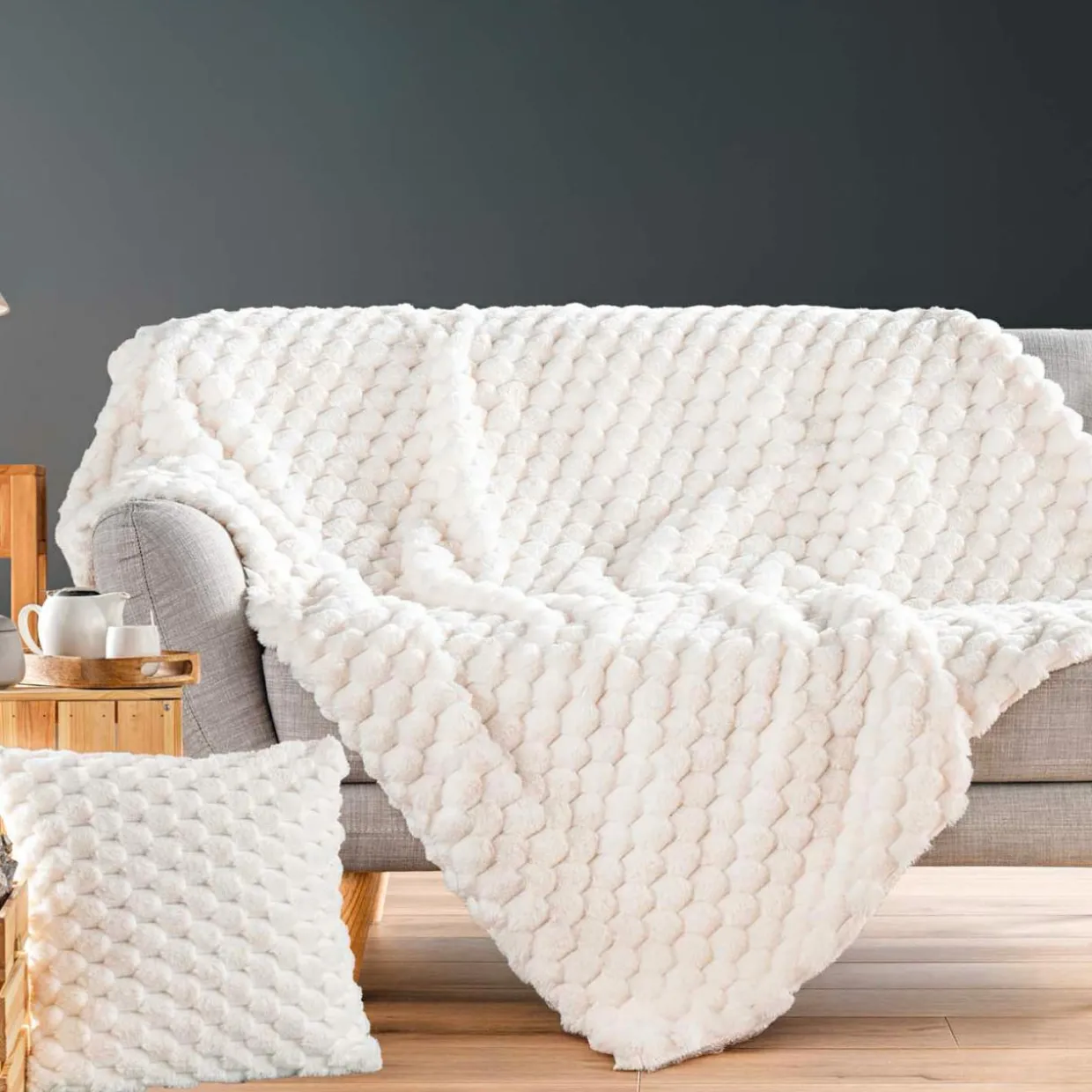 Plaid fausse fourrure (220 x 240 cm) Frosty Ecru