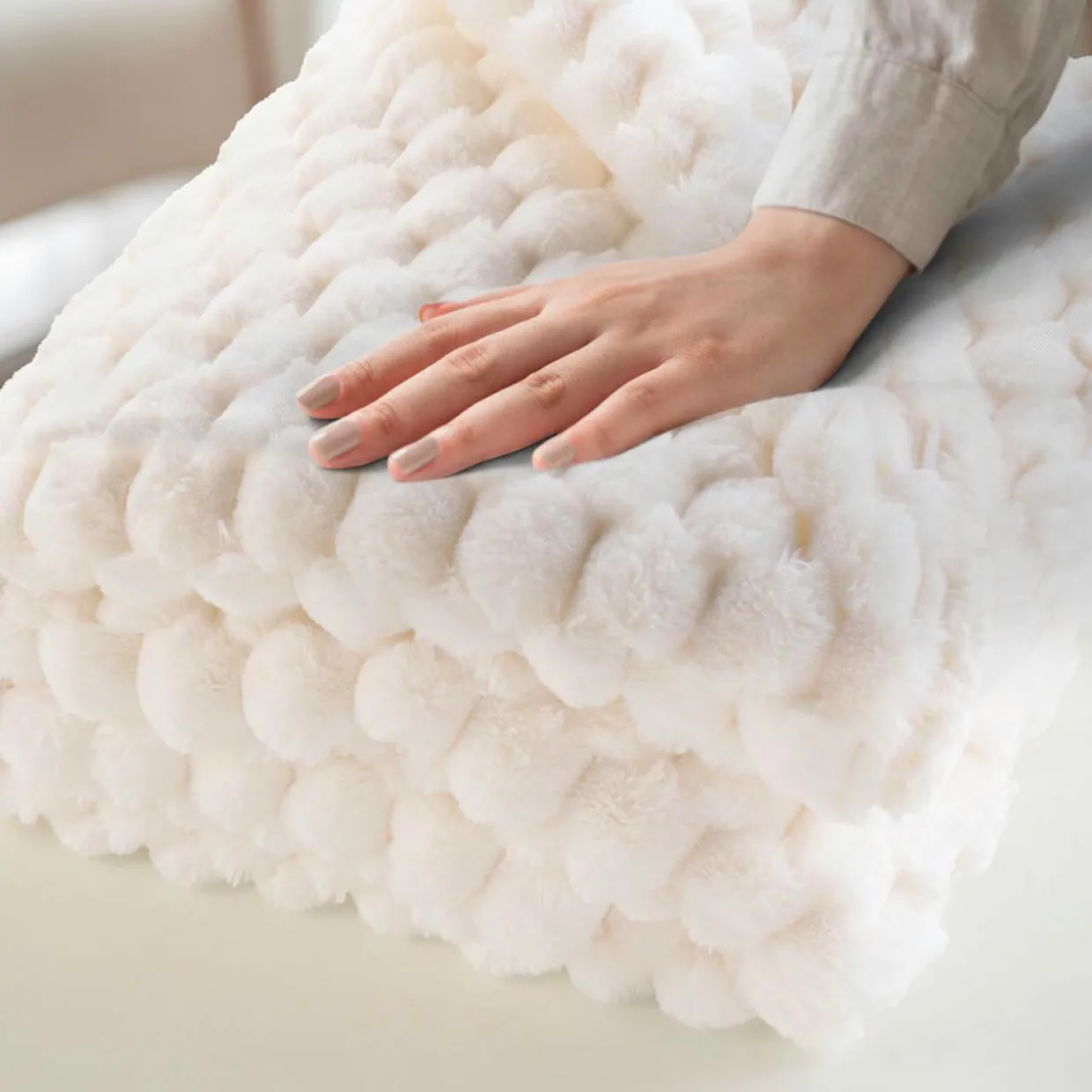 Plaid fausse fourrure (220 x 240 cm) Frosty Ecru