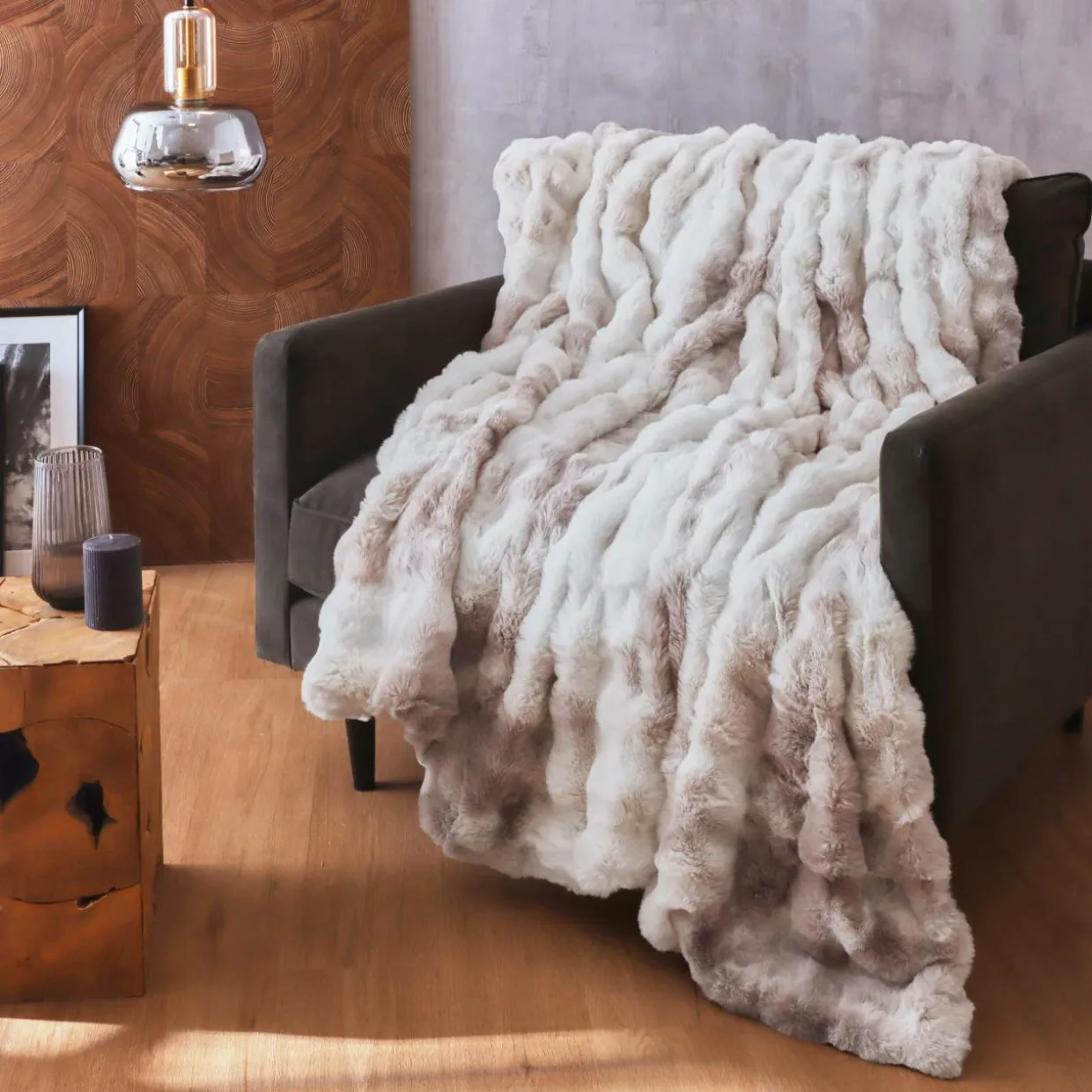 Plaid fausse fourrure (220 x 240 cm) Toronto Taupe