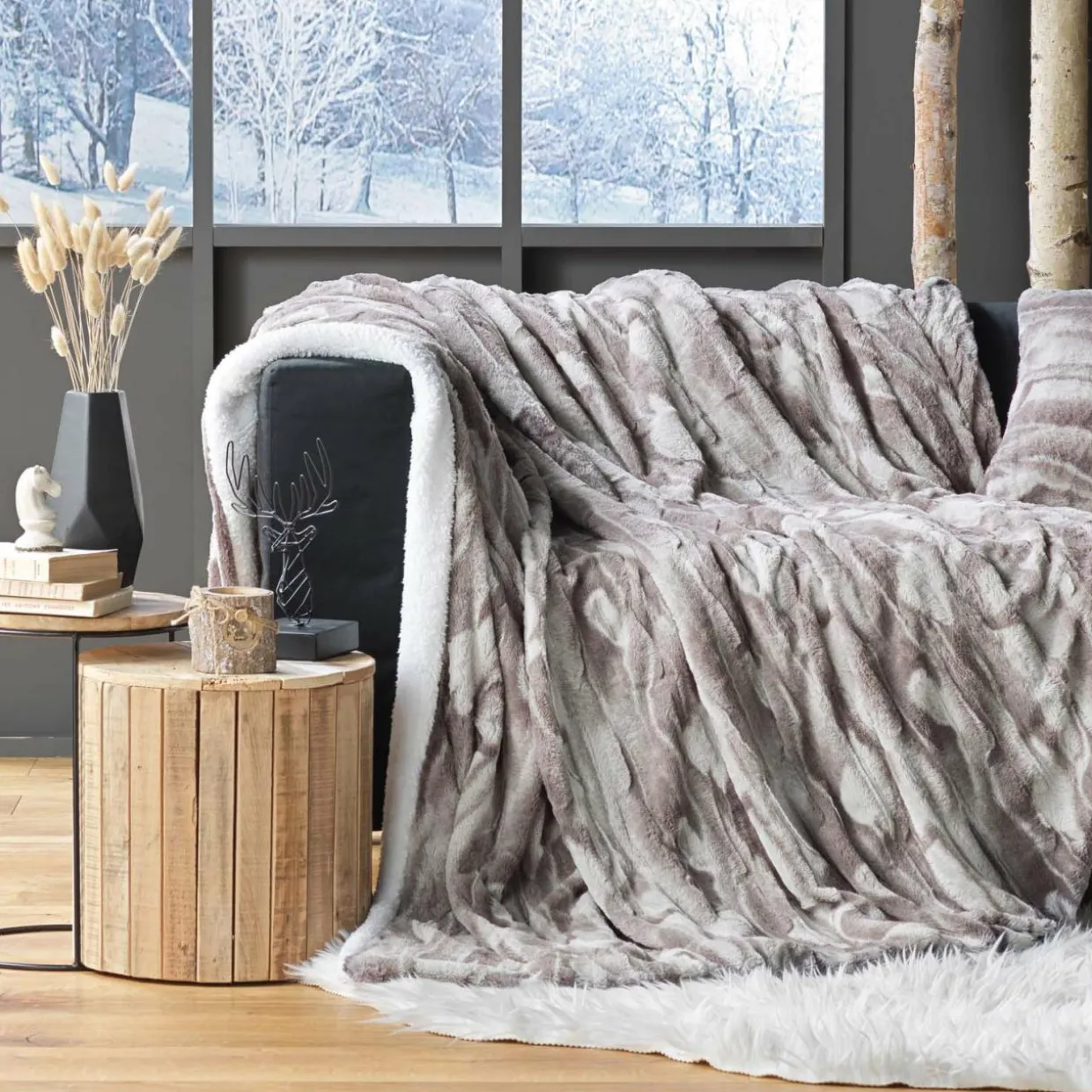 Plaid fausse fourrure (125 x 150 cm) Caribou Taupe