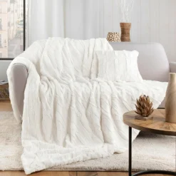 Plaid fausse fourrure (180 x 220 cm) Foxy Ecru