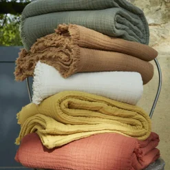 Plaid gaze de coton (180 x 220 cm) Gaïa Camel