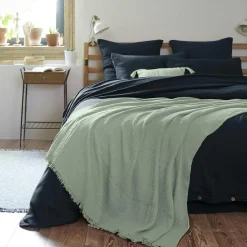Plaid gaze de coton (180 x 220 cm) Gaïa Vert eucalyptus