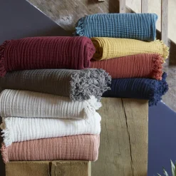 Plaid gaze de coton (180 x 220 cm) Gaïa Vert eucalyptus