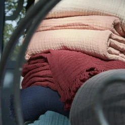 Plaid gaze de coton (130 x 160 cm) Gaïa Rose poudré