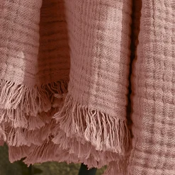 Plaid gaze de coton (180 x 220 cm) Gaïa Rose pêche