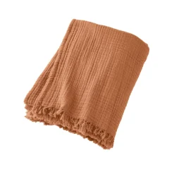 Plaid gaze de coton (180 x 220 cm) Gaïa Abricot