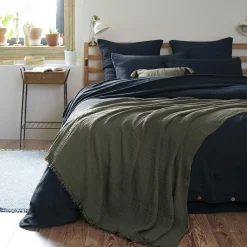 Plaid gaze de coton (180 x 220 cm) Gaïa Vert romarin