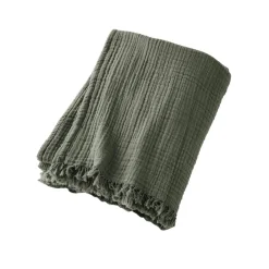 Plaid gaze de coton (180 x 220 cm) Gaïa Vert romarin