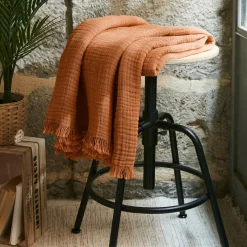 Plaid gaze de coton (130 x 160 cm) Gaïa Abricot