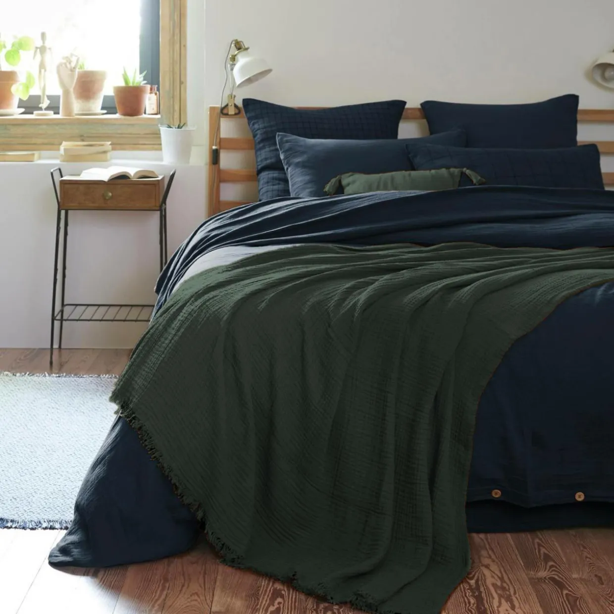 Plaid gaze de coton (180 x 220 cm) Gaïa Vert sapin