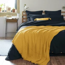 Plaid gaze de coton (180 x 220 cm) Gaïa Jaune safran