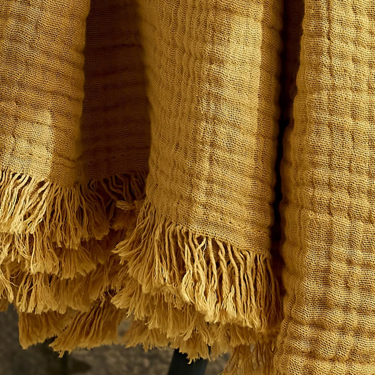 Plaid gaze de coton (180 x 220 cm) Gaïa Jaune safran