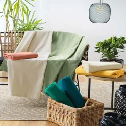 Plaid polycoton (220 x 240 cm) Lucile Vert sauge