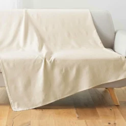 Plaid polycoton (220 x 240 cm) Lucile Ecru