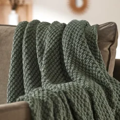 Plaid tricot (125 x 150 cm) Tessa Vert kaki