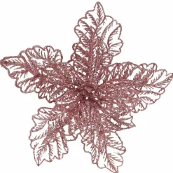 Poinsettia de Noël paillettes sur clip (D23 cm) Rose poudré