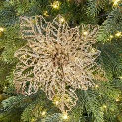 Poinsettia de Noël paillettes sur clip (D23,5 cm) Or