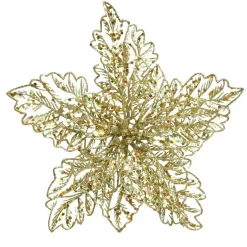 Poinsettia de Noël paillettes sur clip (D23,5 cm) Or