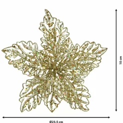 Poinsettia de Noël paillettes sur clip (D23,5 cm) Or