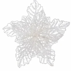 Poinsettia de Noël paillettes sur clip (D23 cm) Blanc