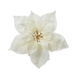Poinsettia de Noël sur clip (D25 cm) Pureté pailletée Blanc