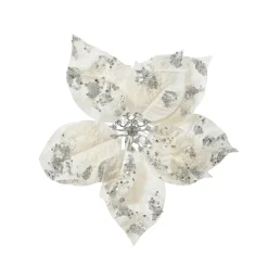 Poinsettia de Noël sur clip (D25 cm) Velours scintillant Blanc