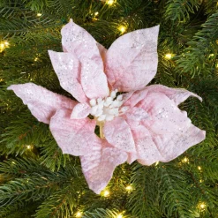Poinsettia de Noël Velours sur clip (D22 cm) Rose poudré
