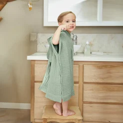 Poncho de bain enfant gaze de coton 2/5 ans Gaïa Vert eucalyptus