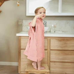 Poncho de bain enfant gaze de coton 2/5 ans Gaïa Rose pêche