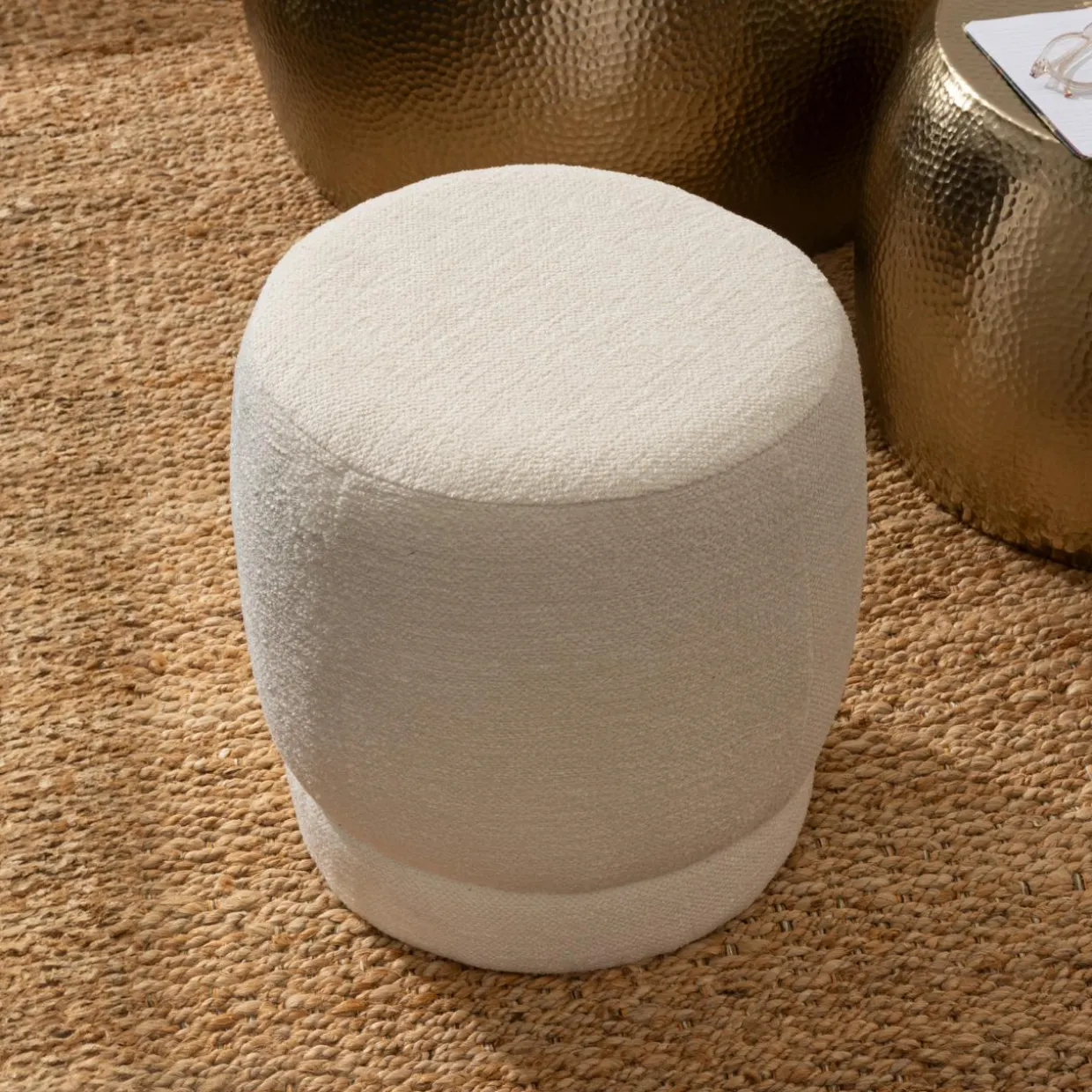 Pouf bouclette (D39 cm) Améa Blanc