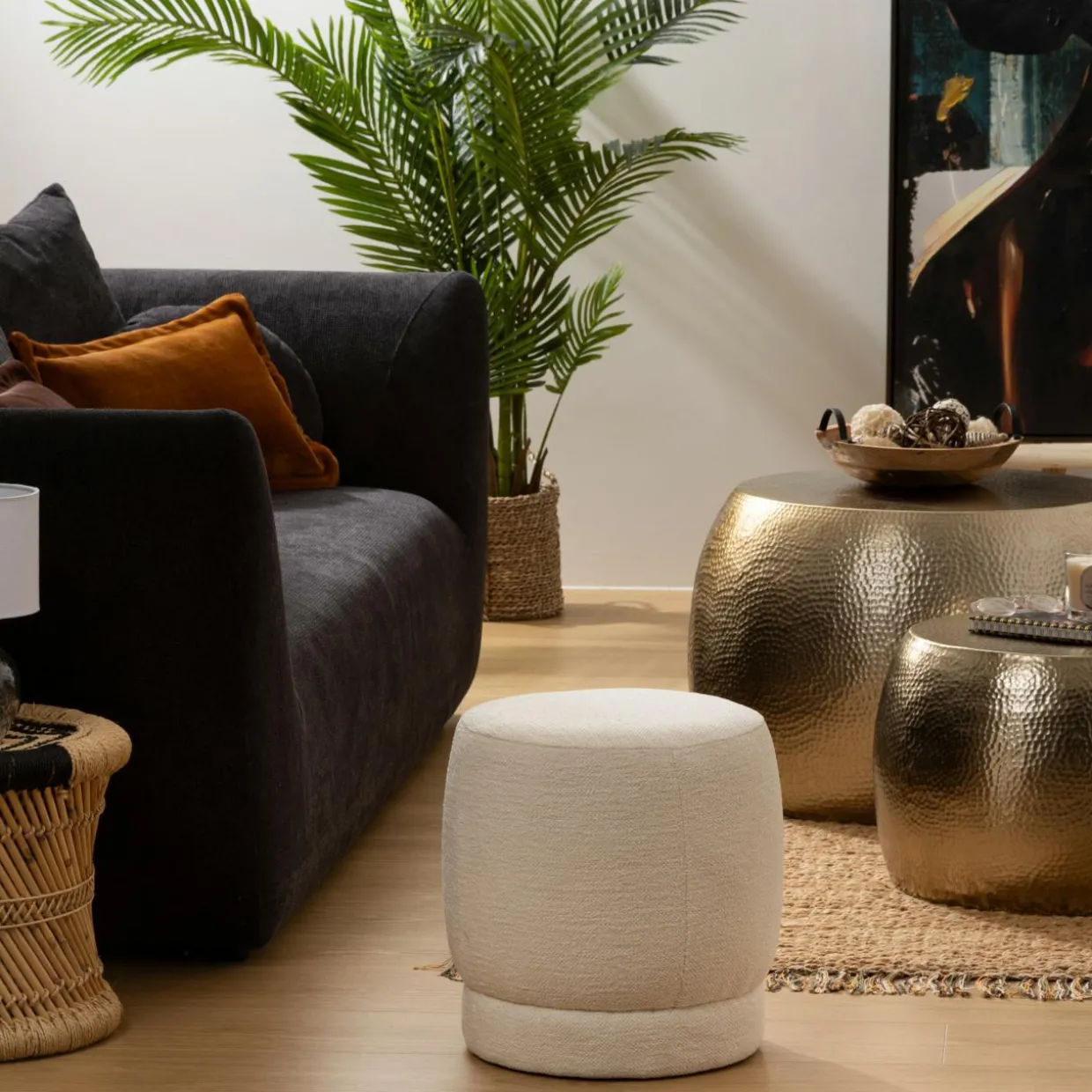 Pouf bouclette (D39 cm) Améa Blanc