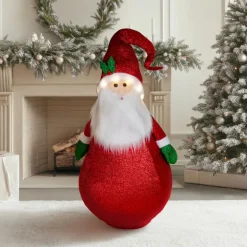 Père Noël lumineux à piles (H120 cm) Pliable Rouge pailleté